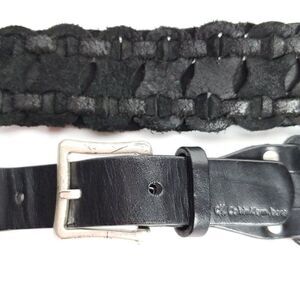 Woven Leather Braided Waist Belt M 34" Black Rocker Grunge